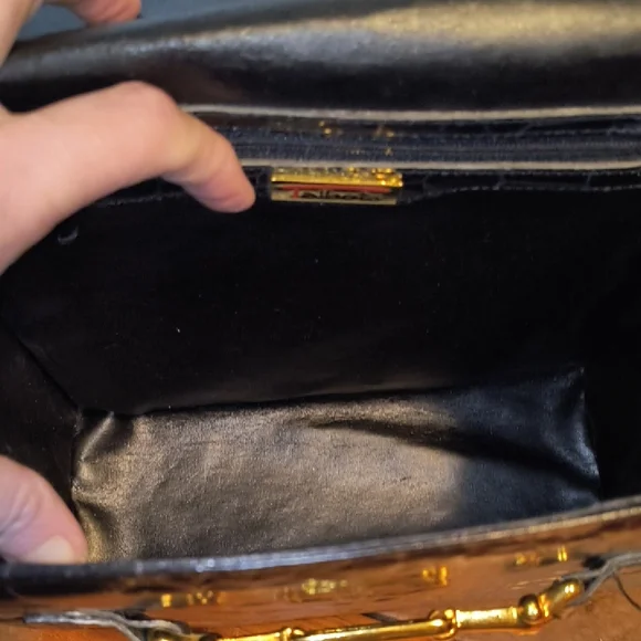 Vintage TALBOTS Black/Gold Crocodile Embossed Crossbody Bag NICE - Picture 15 of 15